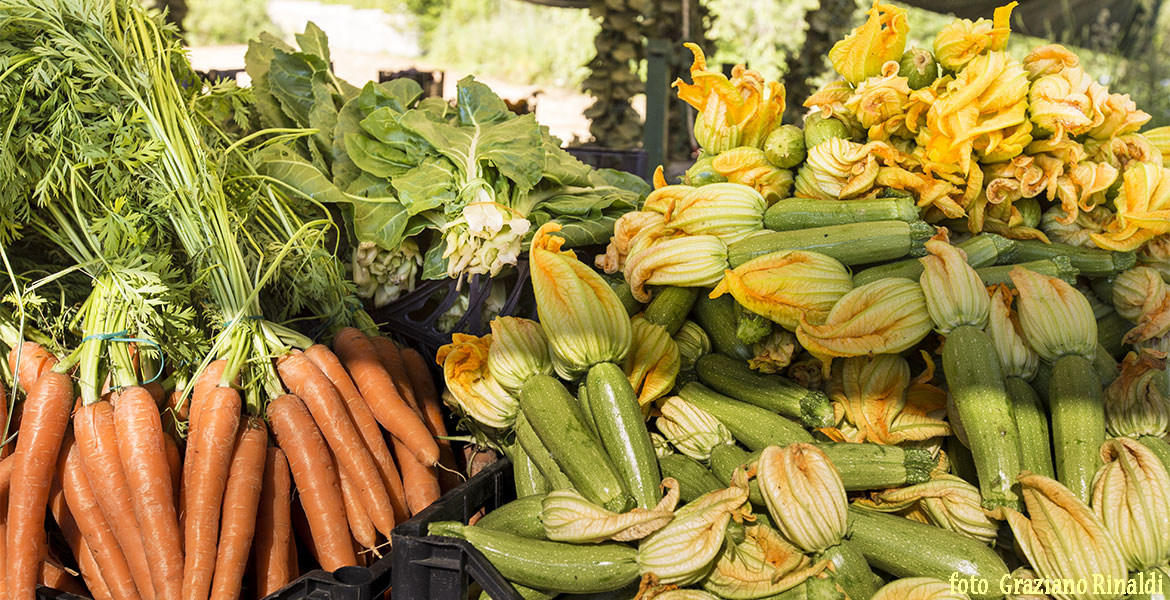 Isola d'Elba_Frutta e verdura locale_carote e zucchini sul banco