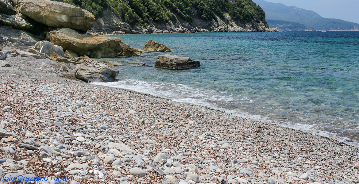 sassi e ghiaie sulla spiaggia nel golfo di procchio