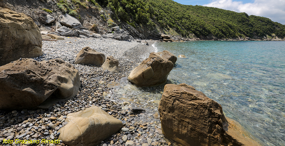 grossi massi sulla spiaggia di Viticcio all'isola d'Elba